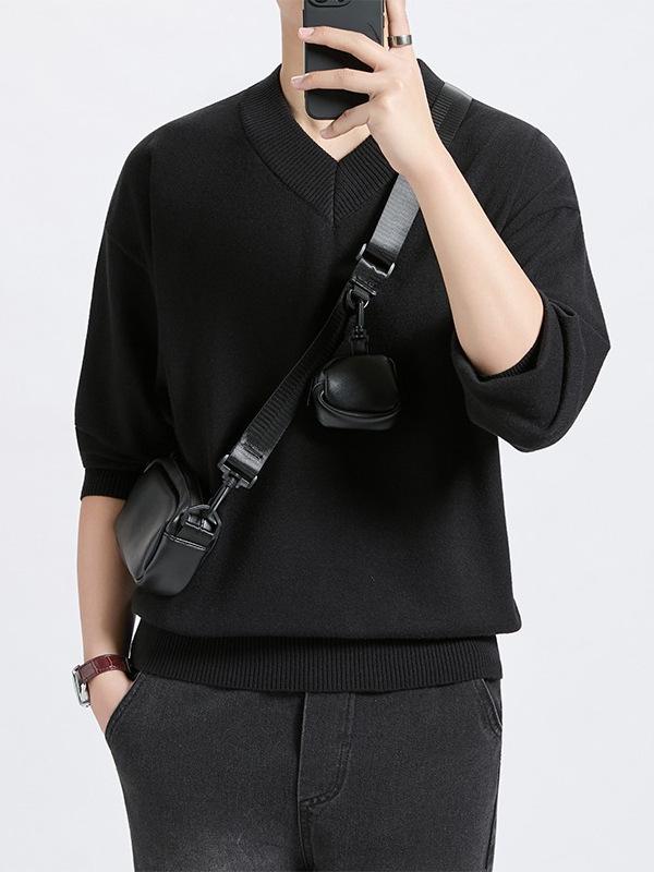Unisex Solid Color V-Neck Knit Sweater - Trendy Korean Style, Versatile & Casual, Loose Long-Sleeve Top