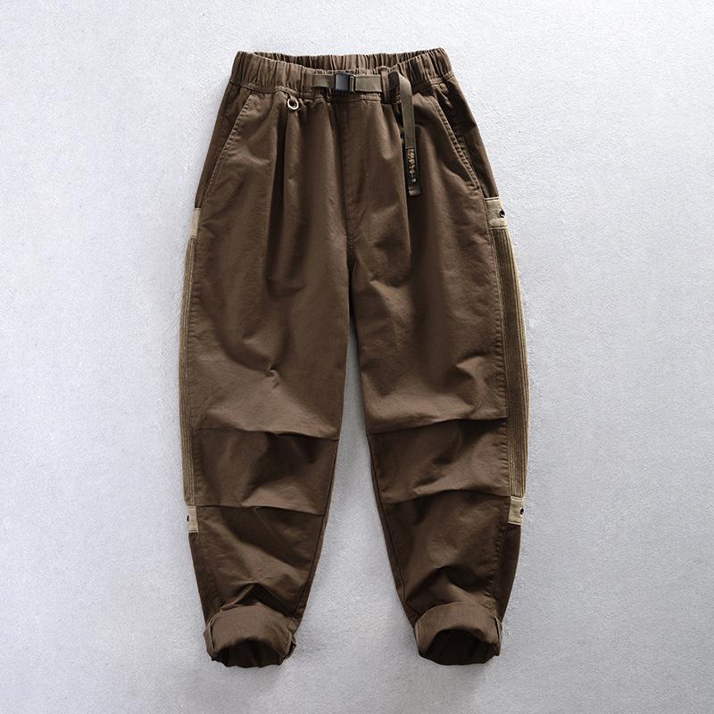 Japanischer Stil Cargohosen Herren Reine Baumwolle Elastischer Bund Lange Hosen Jugend Streetwear Baggy Herrenhosen Reine Baumwolle Freizeithosen