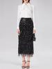 Women's Tassel Sequin Pencil Skirt with Slit - Solid Color, European & American Style