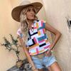 Damenmode, Sommer, Frühling, lässig, geometrischer Druck, ärmellos, V-Ausschnitt, Blusen und Hemden