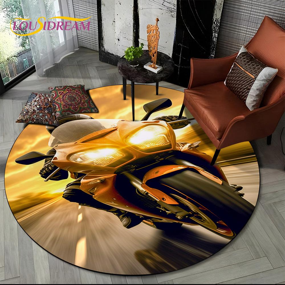 3D Retro Vintage Motorcycle Cartoon Round Area Carpet Rug for Living Room Bedroom Kid Playroom Decor,Pet Area Rug Non-slip Gift