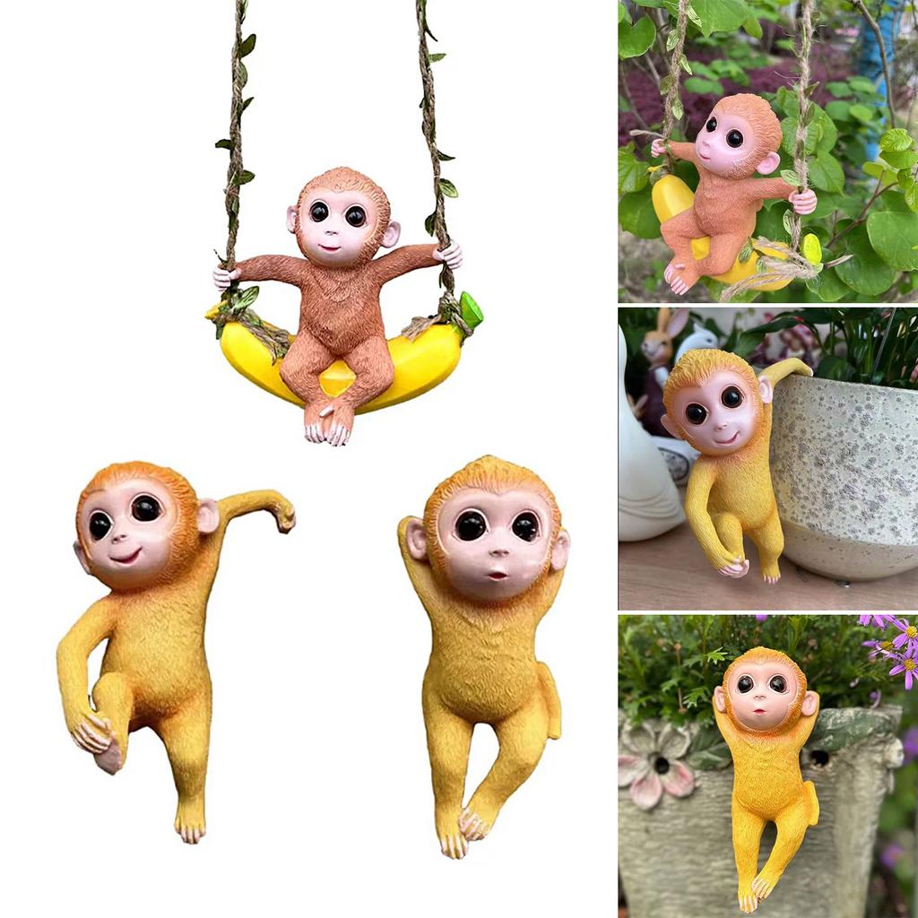 Monkey Container Accessories Resin Decors Monkey Sculpture Planter Pots Hangers for Plant Lover and Children