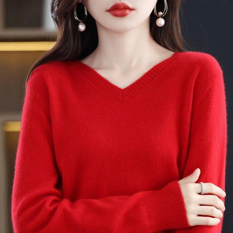 

Женский свитер из австралийской шерсти с V-образным вырезом, свободной вязки - Коллекция Осень/Зима 2025 3X-Large