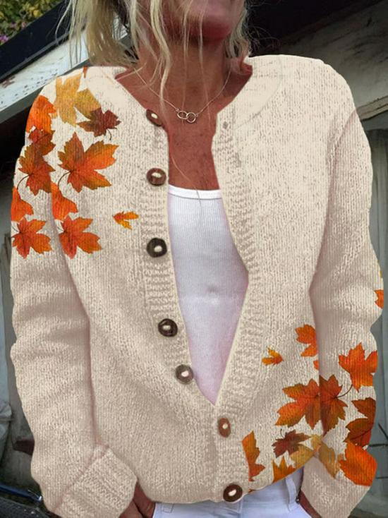 3D Digital Print Faux Wool Cardigan Knit Jacket for Women