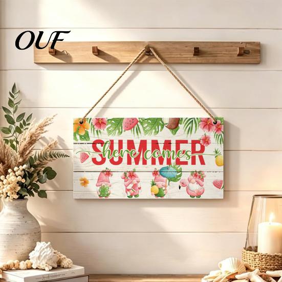 Holiday Decoration for Home Summer Wooden Hanging Sign, Beach Theme Welcome Sign Front Door Decor with Wall Rope, Colorful Hanger Seasonal Farmhouse