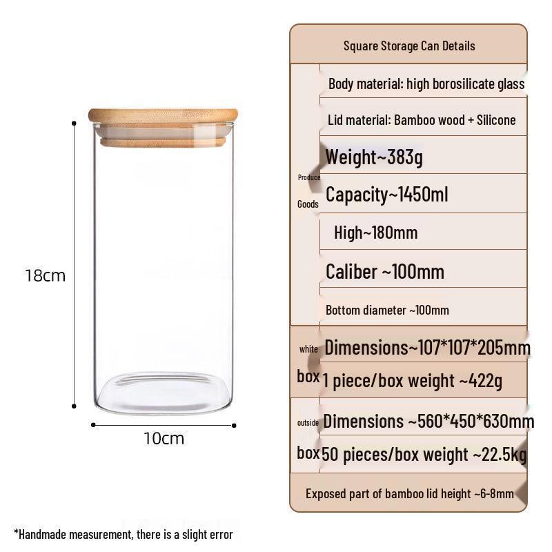 Square Borosilicate Glass Storage Jar for Coffee, Tea, Grains & Bracelets
