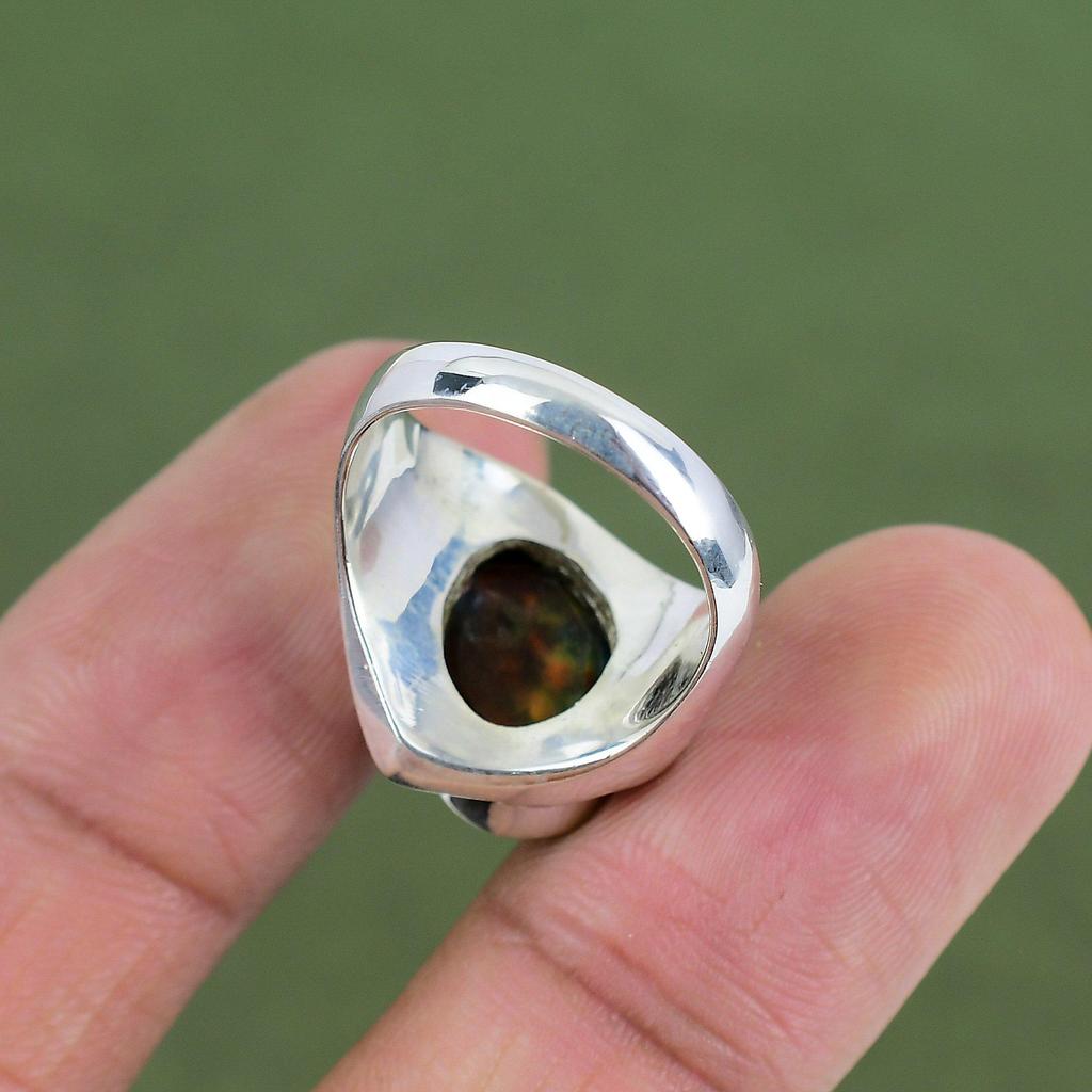 Faceted Ammolite Ring 925 Sterling Silver Ring Unique Design Jewelry Real Gemstone Ring Handmade Jewelry Gift For Dad Available In Ring Size