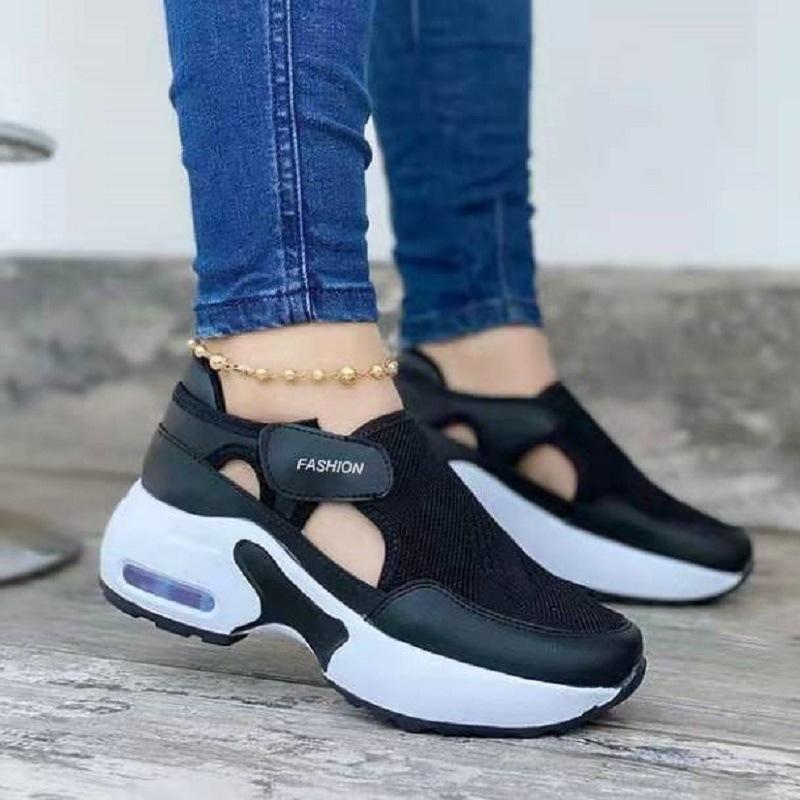 Direct Supply for Autumn Casual Single Shoes Women's Flat-soled Thick-soled Fly-woven Velcro Shoes Sneakers