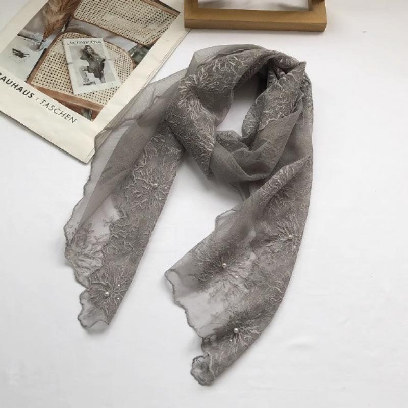 Elegant Literary Retro Dirty Dye Trendy Lace Silk Scarf Women's Versatile Decorative Collar Sunscreen Shawl Spring Summer Thin