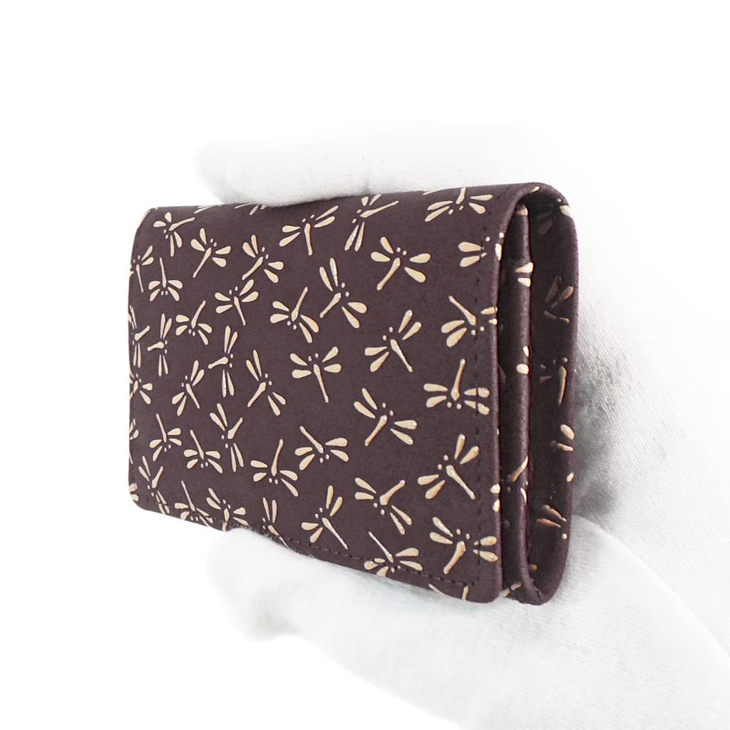 Indenya Inden Business Card Case, Large Capacity, Deerskin, Purple with White Lacquer, Dragonfly Pattern, 2501-16-008