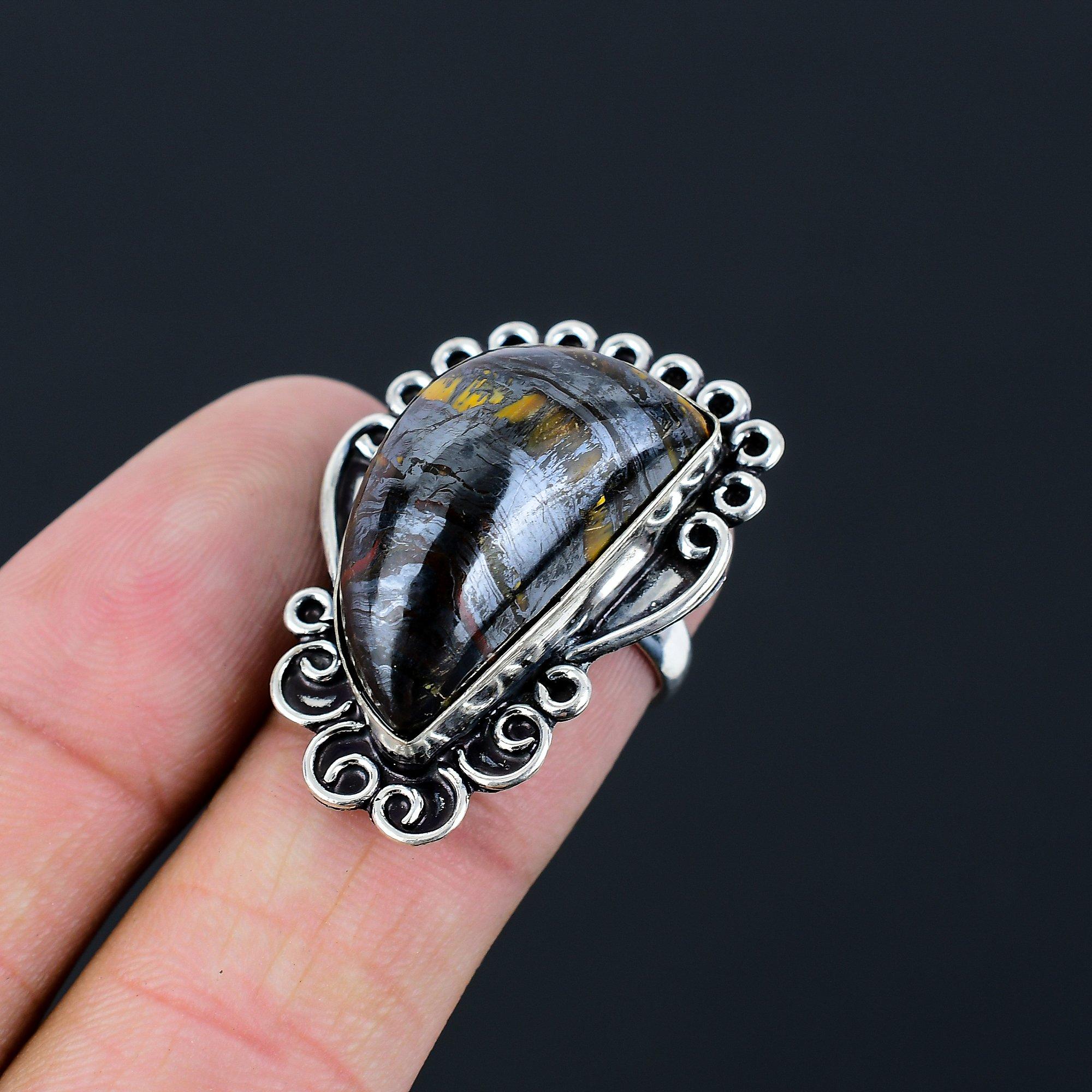 Mothers day Deal 925 Silver Natural Iron Iron Tiger Eye Wife Statement Ring US 7 7