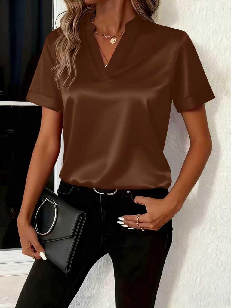 Damen Frühlings-/Sommer-V-Ausschnitt Locker geschnittenes Hemd: Elegantes, vielseitiges, schlichtes Design.