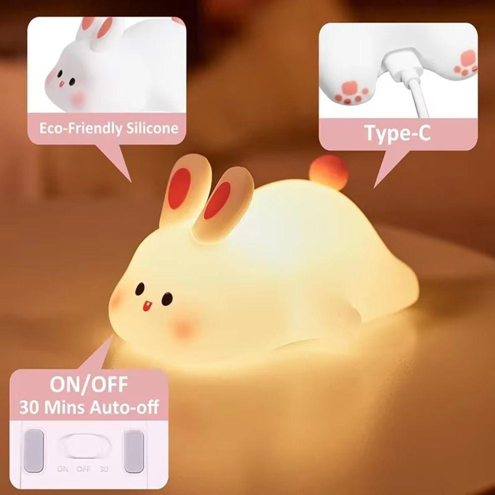 Rechargeable Rabbit Silicone Night Light Tap Control Bedside Decor Light  Children Toy