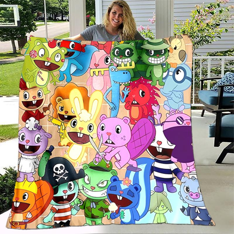 1pc Blanket Happy Tree Friends5 Print Design, Lightweight Blanket for Sofa, Bed- Soft &Warm, Gift for All Seasons Like Christmas, Halloween