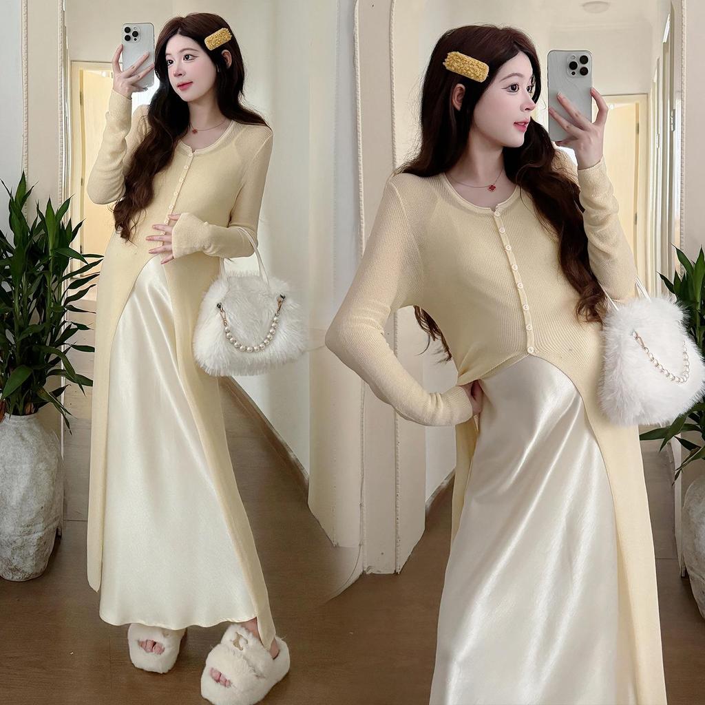 Spring 2026 Elegant Maternity Sling Dress & Cardigan Set