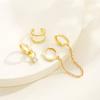 3pcs Exquisite Zircon Tassel Chain Hoop Earrings Set For Women Gold Color Copper Cartilage Piercing Earrings Fashion Jewelry New