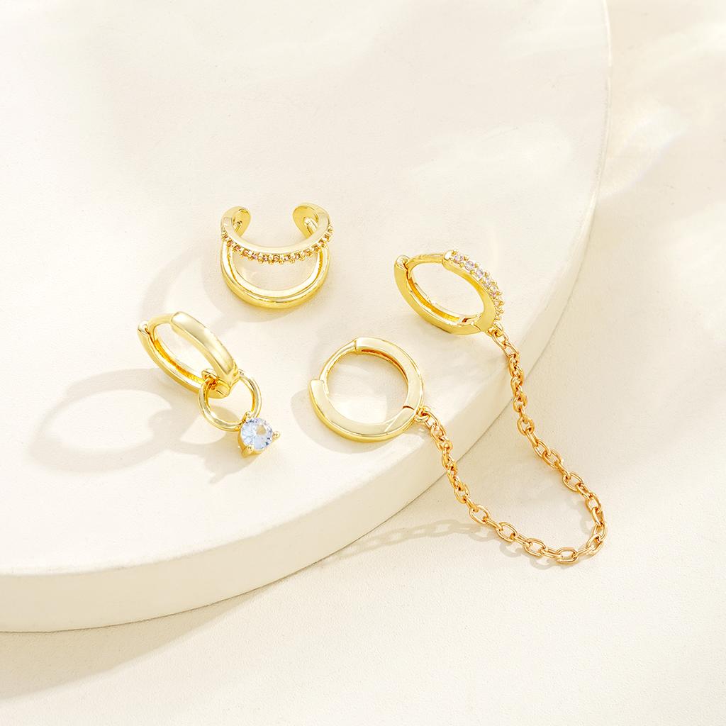 3pcs Exquisite Zircon Tassel Chain Hoop Earrings Set For Women Gold Color Copper Cartilage Piercing Earrings Fashion Jewelry New