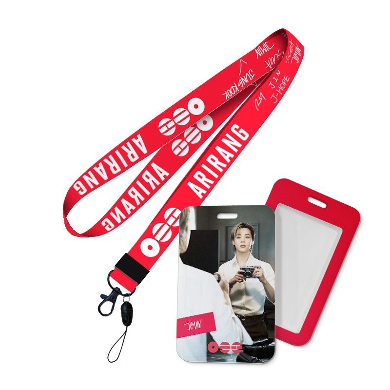 Kpop Idol BTS World Tour ARIRANG Lanyard and Card Holder Set, Printed Neck Strap with ID Badge Sleeve Photocard Protector for ARMY