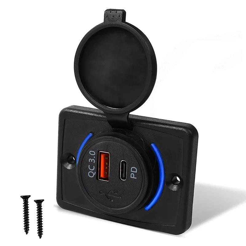 12/24V Dual USB Charger Fast Charger Power Outlet Wall Mount USB Charging Station with Sliding Cap for Car Camper Boat Bus RV