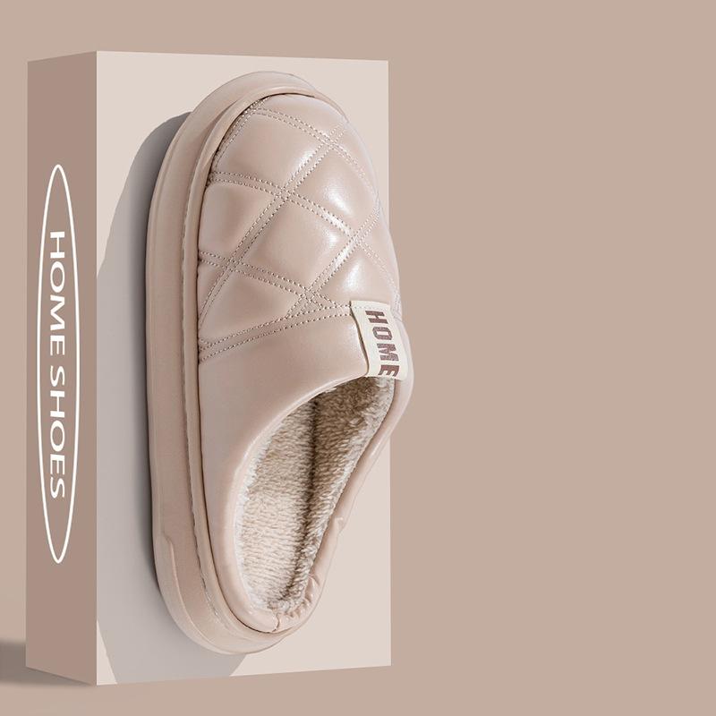 Waterproof thermal cotton slippers men's autumn and winter outer wear fleece non-slip thick bottom home couple household cotton slippers women