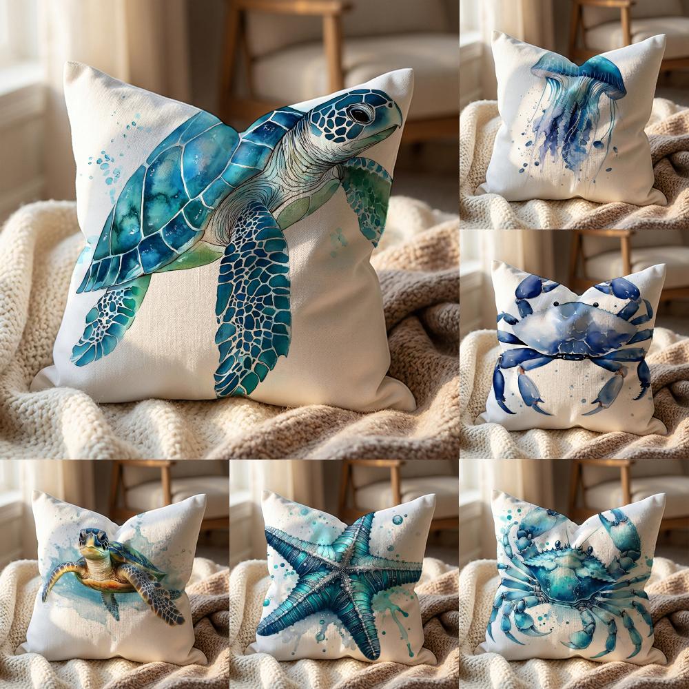 Sea Animal Turtle Coral Cushion Cover Multi-Scene Pillow Cover for Home & Car - Reversible, Soft & Durable for Daily Use