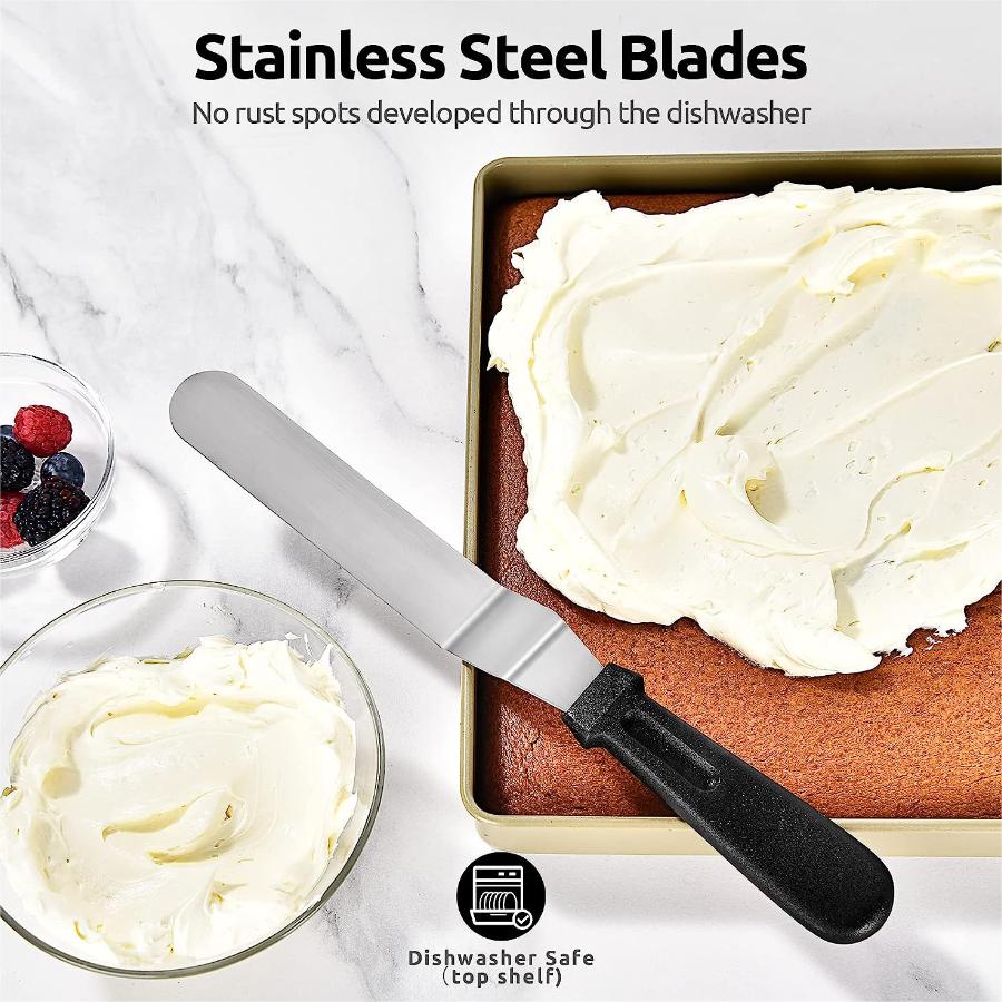 3 Metal Cake Offset Spatulas, 6 8 & 10 Inch Frosting Angled Icing Spatula for Decorating