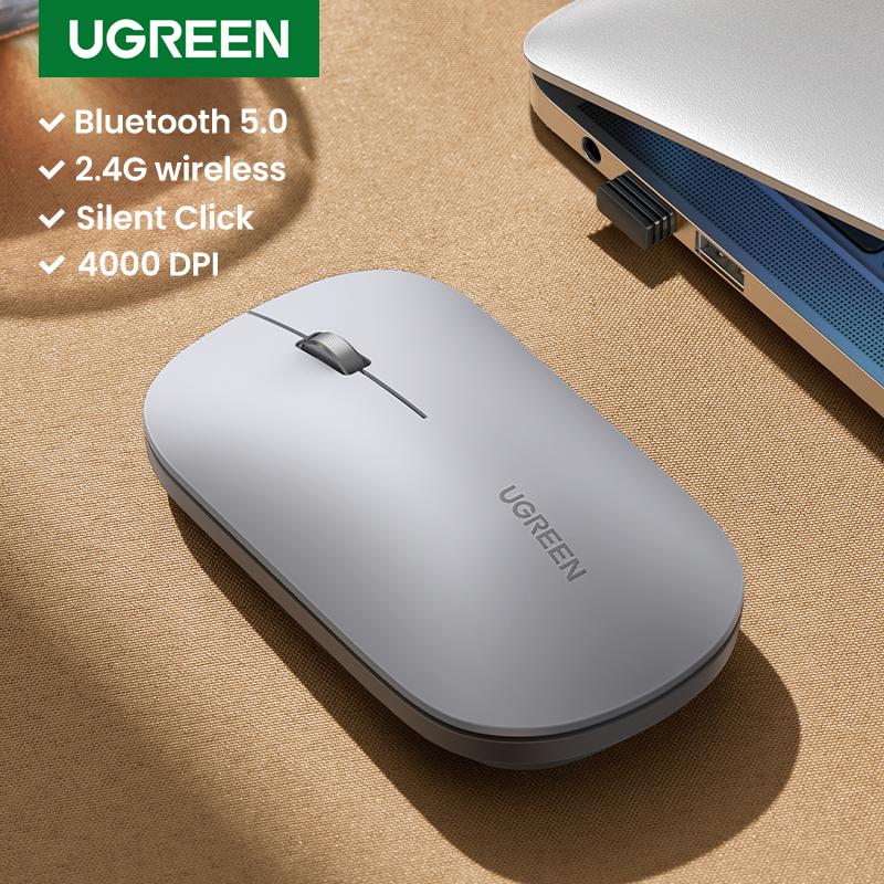 

UGREEN Мышь Беспроводная Bluetooth 2.4G Тихие мыши 4000 DPI Левая правая рука для MacBook Планшетный компьютер Ноутбук ПК Беспроводной