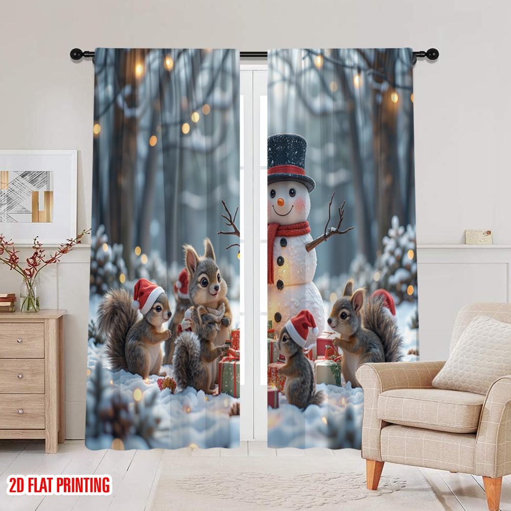 Set Of 2 Flat Printing Merry Christmas Drapes Snowmen Friends Fabric Without Electricity Party Decorations Use All Curtains Made Polyester