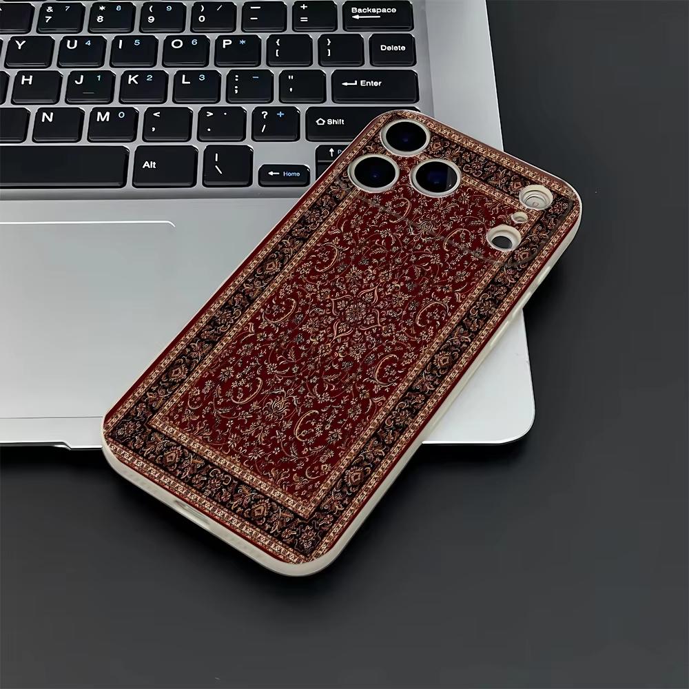 Vintage Persian Carpet Print Phone Case For Iphone 17 Air 16 16e 15plus 14 13 12 11 Pro Max Boh Rug Shockproof Silicone Cover