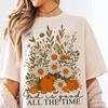 Christian Fall Pumpkin Floral Printed Tee for Fall Parties and Halloween Short Sleeve Cotton Women Graphic Tops Halloween Gift