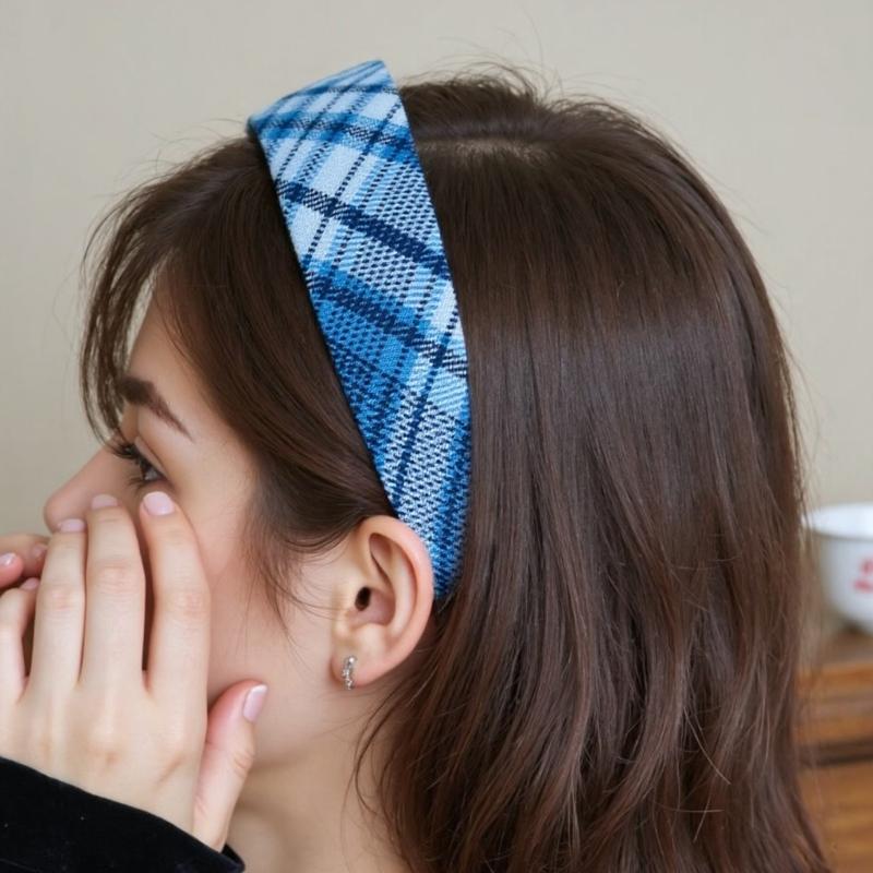 Checkered Wide Hairband Adjustable Hair Styling Accessory For Women Girl Comfortable Daily Use All Matching Headpiece