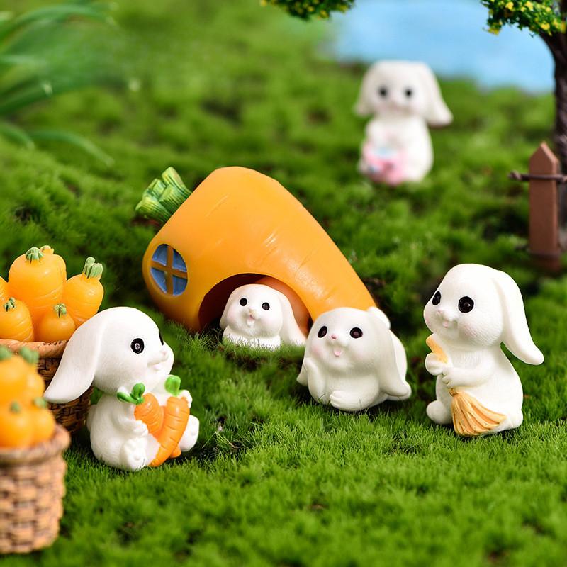 Resin Rabbit White Figurines Toy Model Desktop Car Decoration Accessories Gift