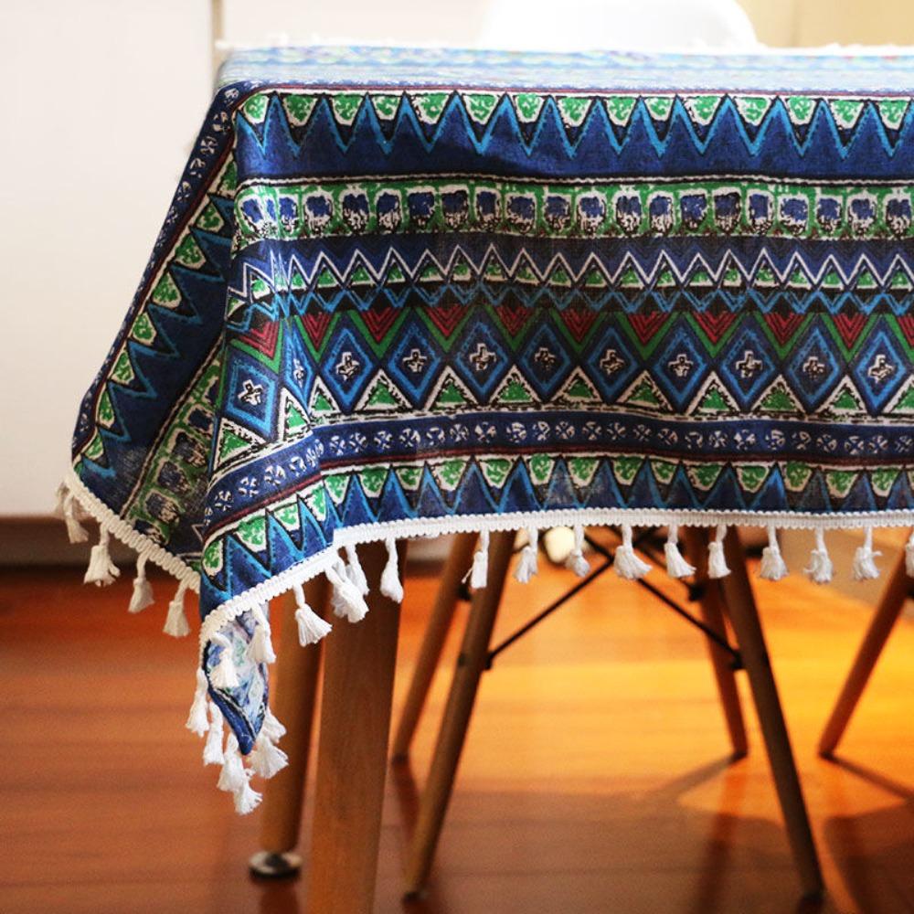 Nordic Style Bohemian Tablecloth with Tassel Table Cover Practical Ethnic Tablecloth  Living Room