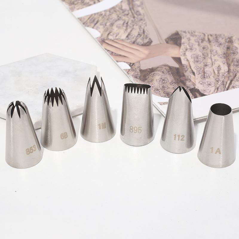 6-Piece Commonly Used Piping Nozzle Set Medium-Sized Cookie & Cream Icing Nozzles 304 Stainless Steel Baking Tools