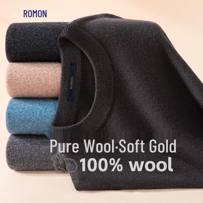 ROMON Men's 100% Wool Round Neck Thin Pullover Sweater