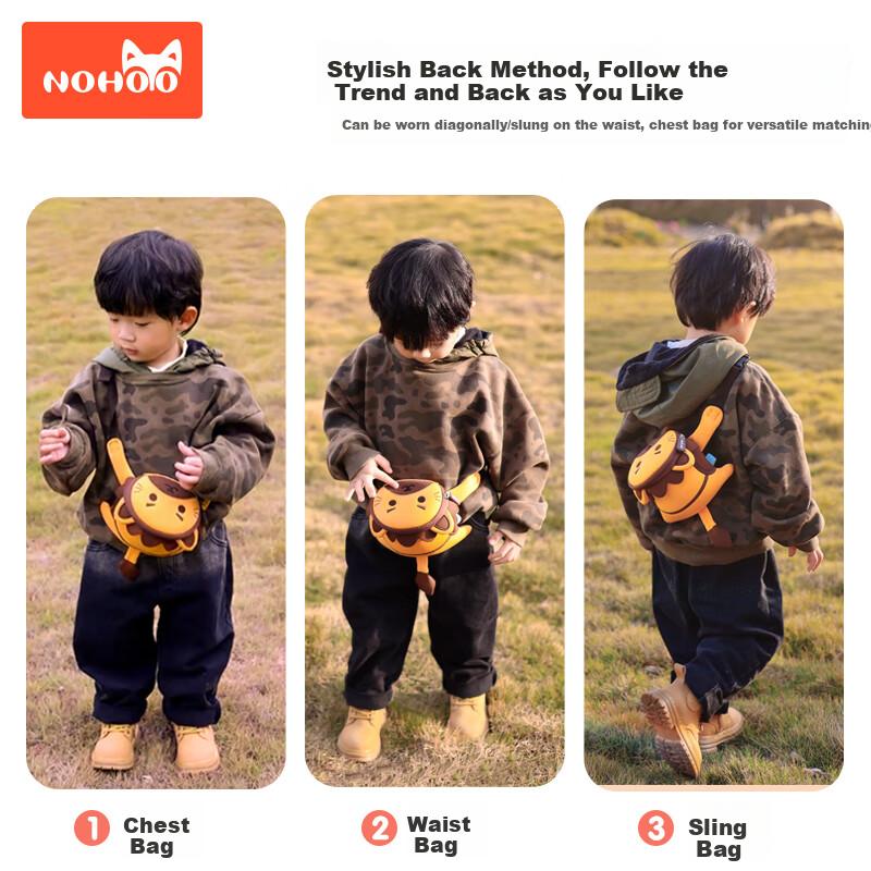 NOHOO Children's Mini Crossbody Bag, Cartoon Kindergarten Handbag, Cute Fox Waist Pack for Boys And