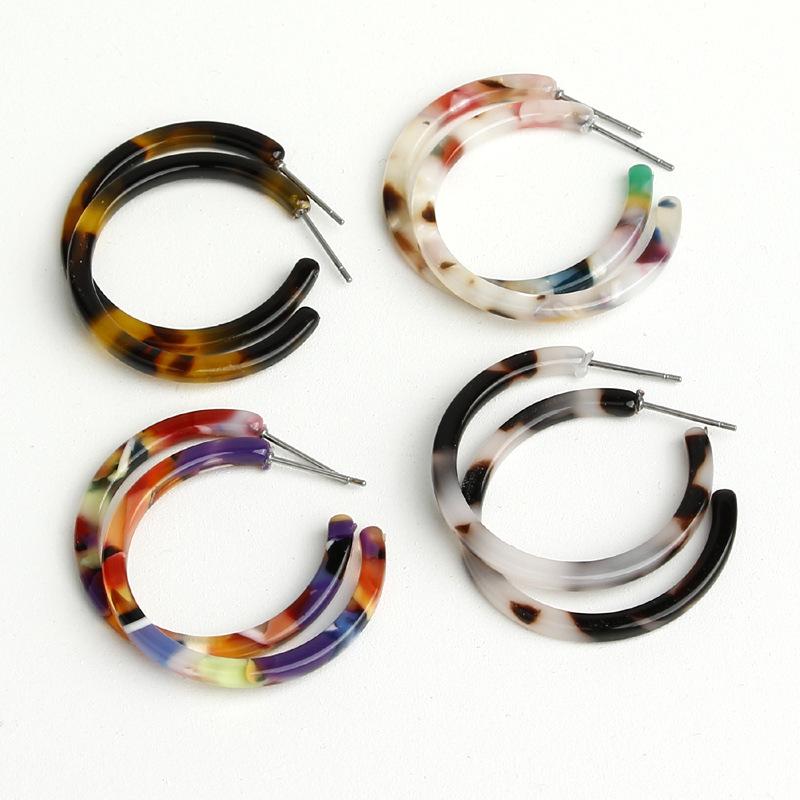 Orecchini a cerchio rotondi vintage leopardati in foglio di acido acetico per donna grandi minimalisti a cerchio in acrilico nuova bigiotteria boho