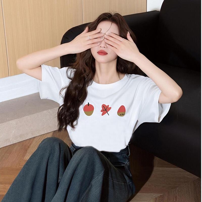 TonLion Women s 2025 Summer Chest Graphic Print Short Sleeve T-Shirt S