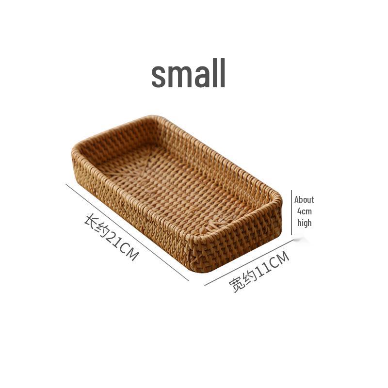 Japanese-Style Rectangular Rattan Bamboo Woven Tray - Fruit Basket & Snack Plate