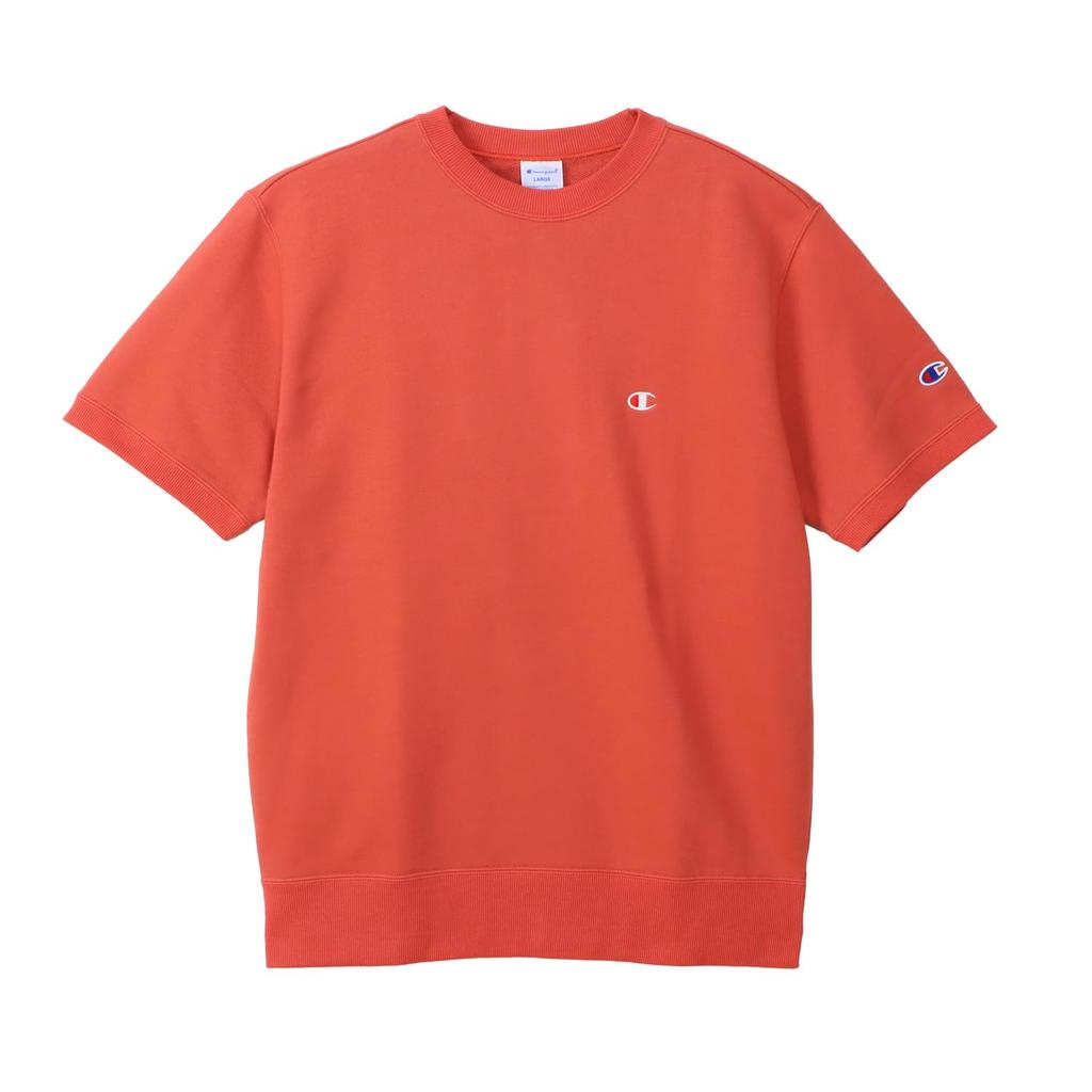 Champion Short Sleeve Crew Neck Red with Fleece Lining and Logo Embroidery Men's Sweatshirt, Basic, C3-Z020, Brick, One-Point