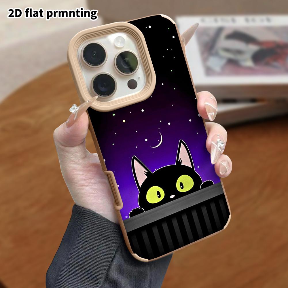 Phone Case: Lambskin 2D Flat Samsung Galaxy A34 A35 M05 M06 S20 S22 S21 FE Plus 5G Protective Case, Little Black Cat Peek, Christmas and Halloween Gif
