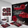 4-Piece Blue Rose Shower Curtain Set, Thank You Blessing Bathroom Curtain With Non-Slip Carpet Toilet Cover Pad U-Shaped Pad