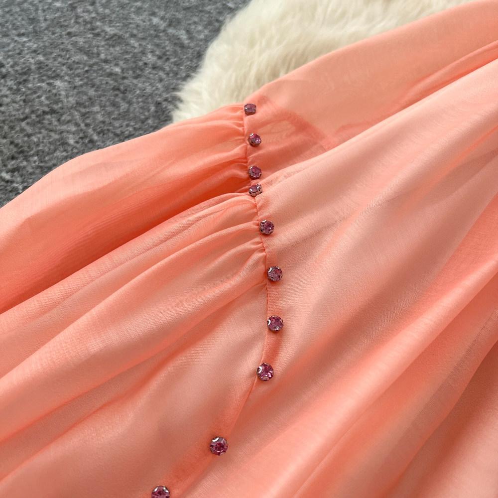 Elegant Short-Sleeve Floral Embroidered Dress for Women Vintage Turn Down Collar Belt Slim A-line Long Maxi Dress