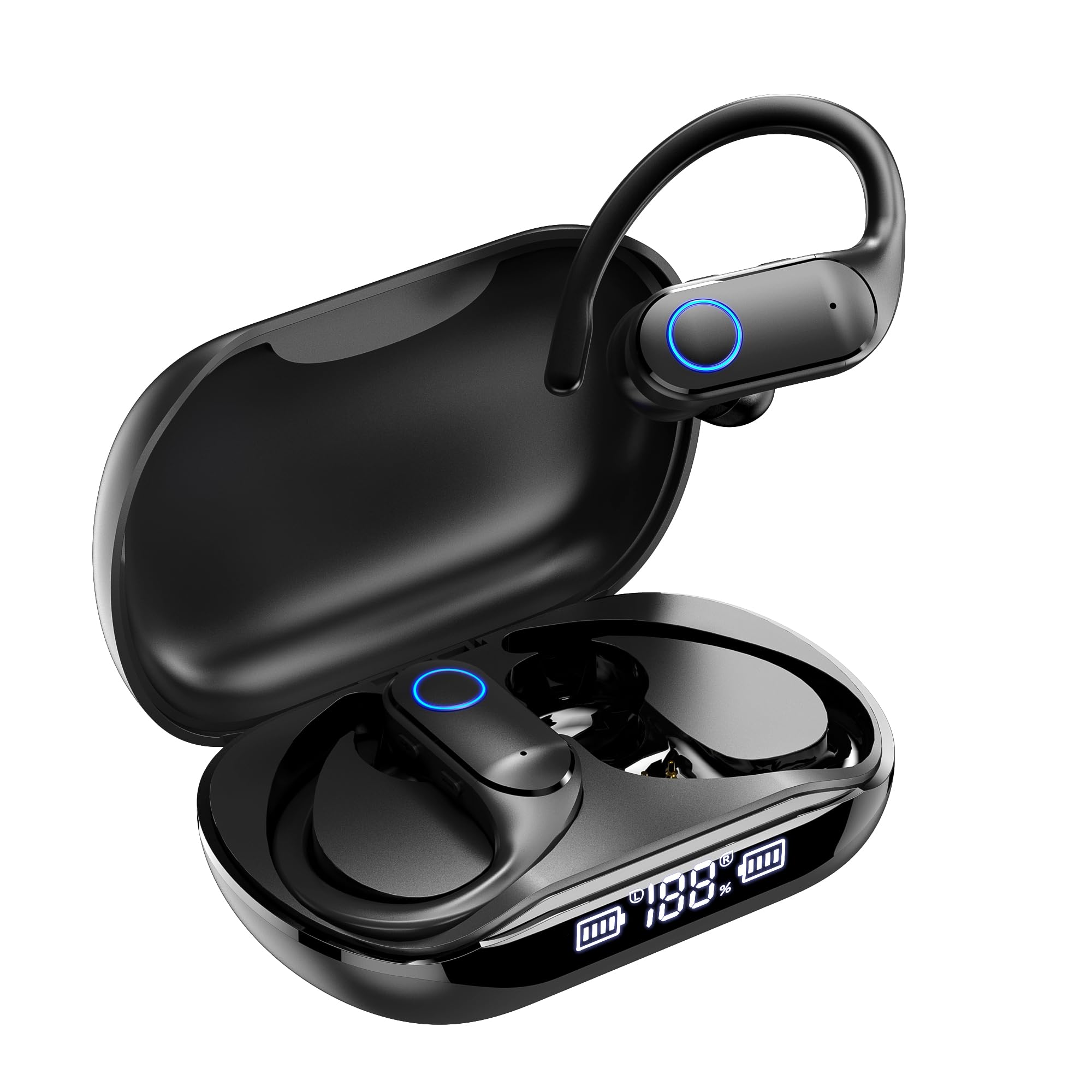 

Bluetooth Wireless Earphones with Ear Cuff Earhook 6 Silicone 80 Hours of Music 2025 Latest Bluetooth IPX7 Waterproof and Sound Leakage OWS Bluetooth чорний