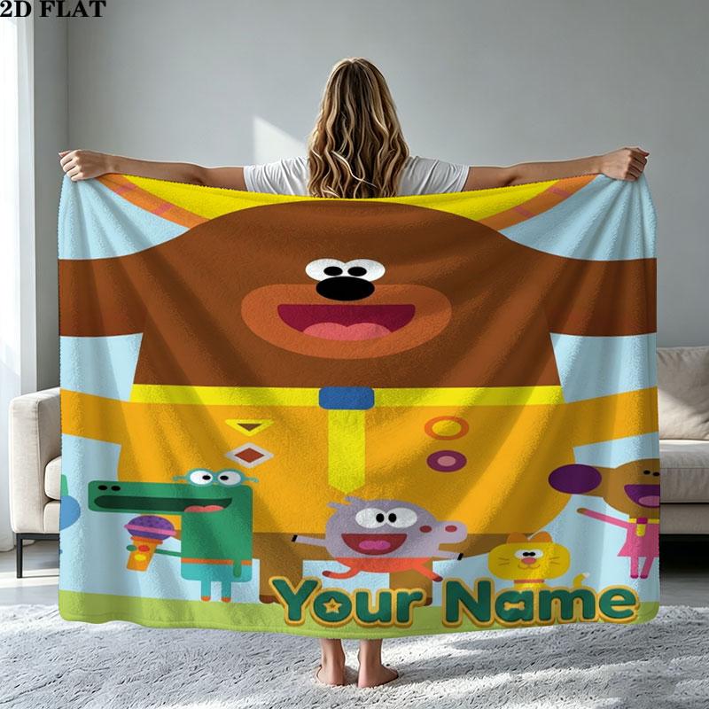 1PC Hey Duggee Custom Name Patterned Flannel Blanket Suitable For All Seasons for Home Decor Warmth and Comfort Gifts Holiday Present