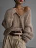 2025 Imitation Mink V-Neck Loose Knit Cardigan - Soft, Long-Sleeved, Lazy Style Sweater