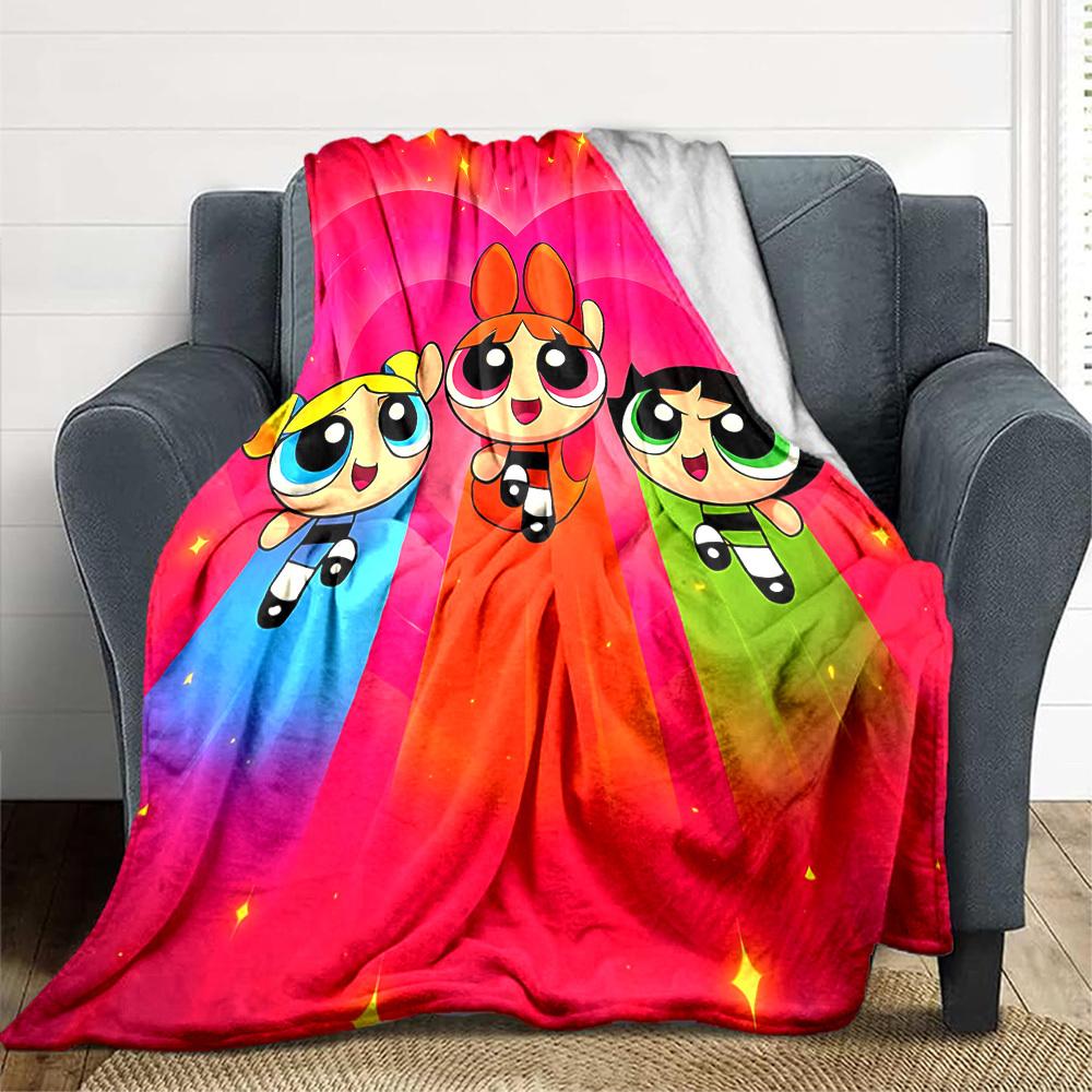 1pc Powerpuff Girls Blanket Lightweight Flannel Throw For Sofa, Bed, Travel, Camping, Livingroom, Office, Couch, Chair, And Bed 80x120cm
