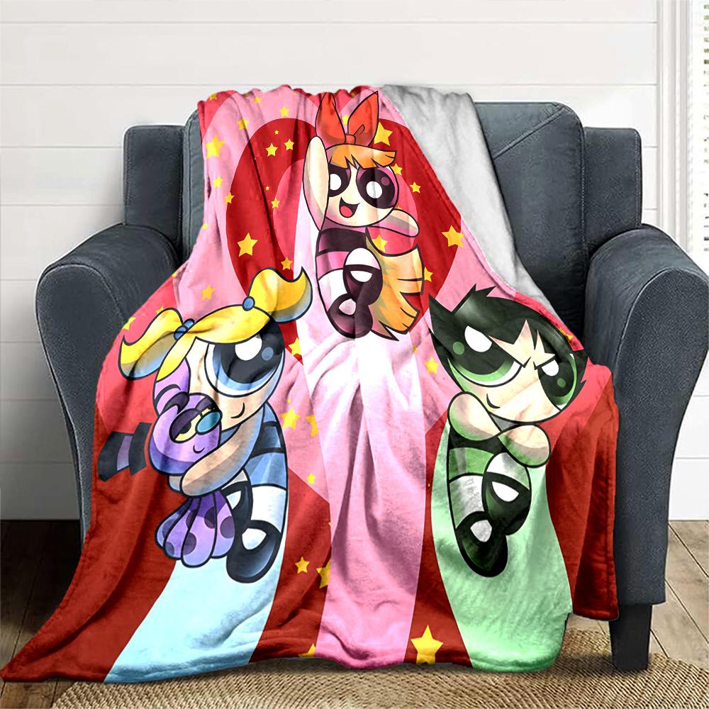 1pc Powerpuff3 Blanket, Gift, for Men and Women, Soft Blanket, Good for Sofa Bed Couch Travel, Lightweight Flannel Blanket
