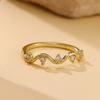 Zircon Geometric Wave Rings For Women Gold Color Stainless Steel Ring Hypoallergenic Wedding Christmas Jewelry Gift