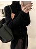 Women's High Neck Cable Knit Wool Cardigan – Autumn Winter Fashion, Thick Loose Fit, Long Sleeve Sweater
